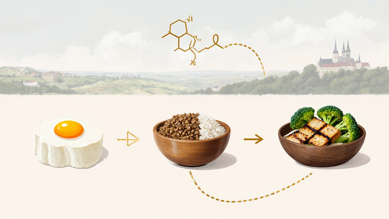 Denní cyklus bílkovin: snídaně, oběd, večeře s rostlinnými a živočišnými zdroji