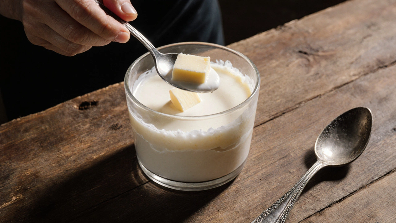 Rozdělený krém se znovu spojuje přidáním studeného krému a másla.