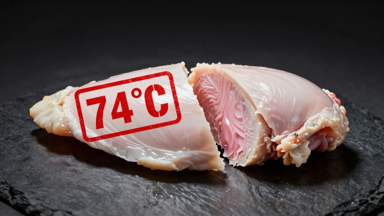 Rozříznuté kuře: bílé a šťavnaté vlevo, růžové a nebezpečné vpravo.