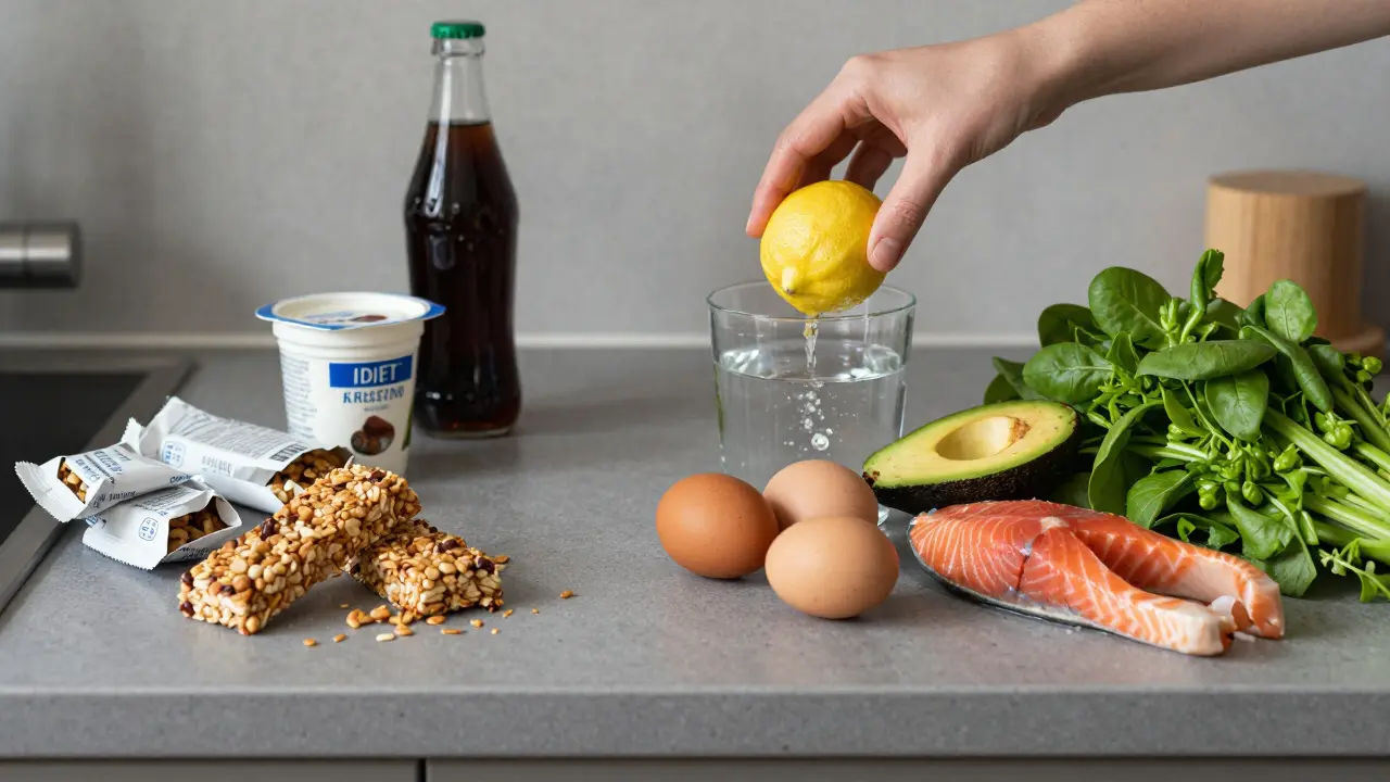 Dvě strany kuchyňského stole: zpracované potraviny vs. celistvé potraviny.