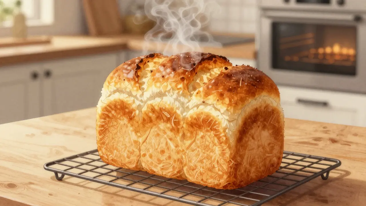 Domácí chléb čerstvě vytažený z trouby.