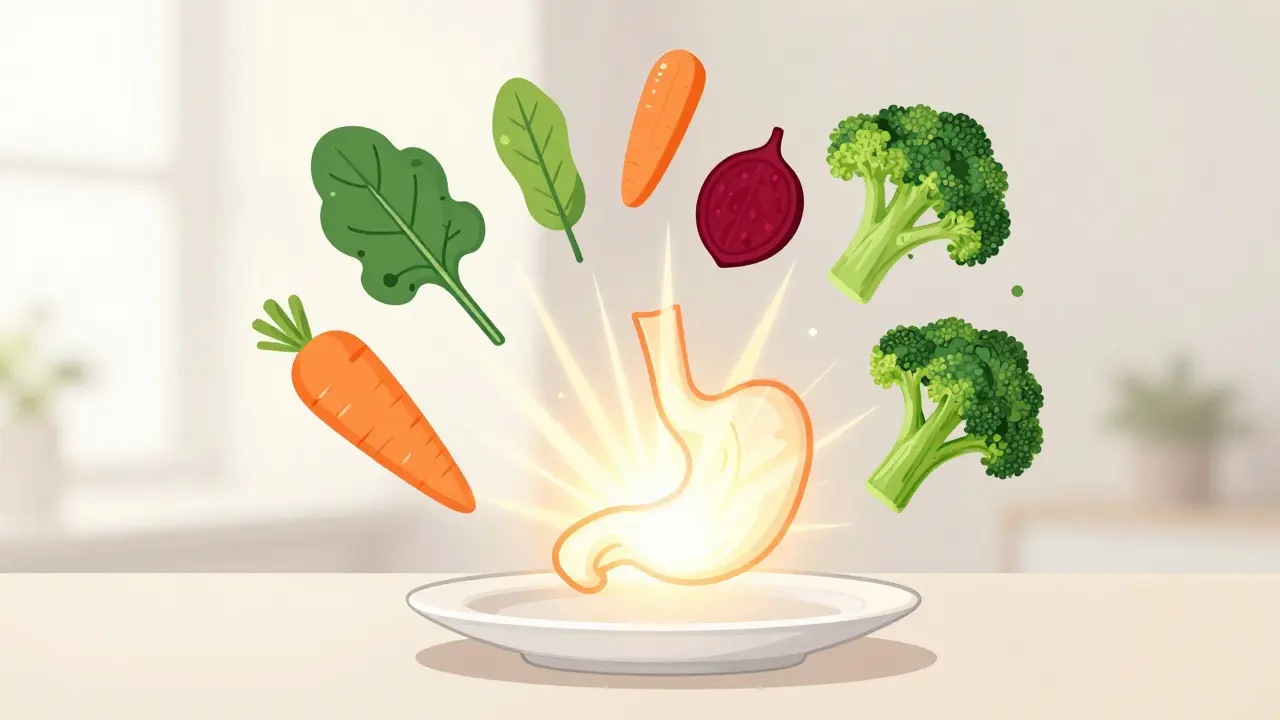 Abstraktní vize energie zeleniny v obličejové formě kolem snídaně.