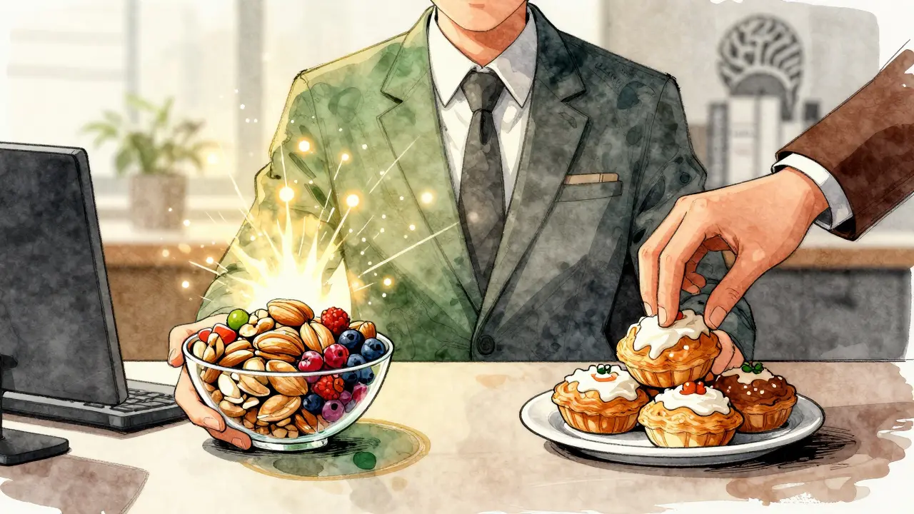 Osoba volící zdravé oříšky namísto sladkostí