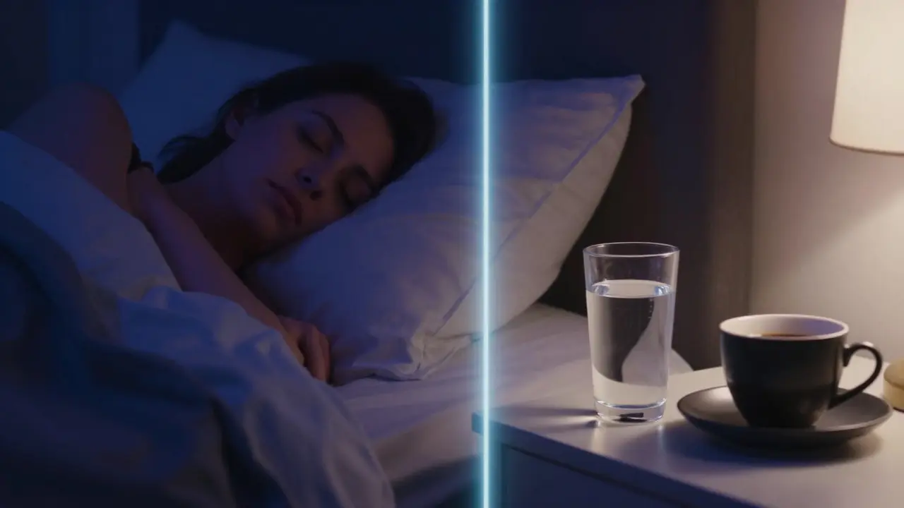 Klidně spící osoba v temné místnosti symbolizující regeneraci těla.